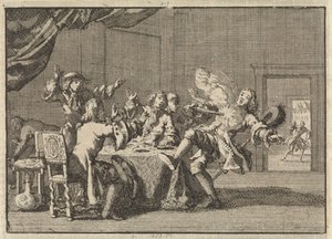 Thomas Tullock, Anhänger von König Jakob II. in Schottland, wird durch das unerwartete Abfeuern seiner Pistole getötet, 1690 von Jan Luyken