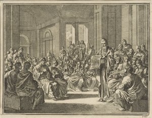 Lesung eines Sendschreibens vor einer großen Menge Christen von Jan Luyken