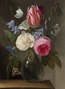 Rosen und eine Tulpe in einer Glasvase, ca. 1650-1660 von Jan Philips van Thielen