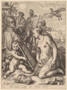 Künstler malt eine nackte Frau: Allegorie der visuellen Wahrnehmung