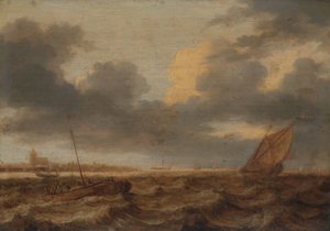Fischerboote in unruhigen Gewässern von Jan Porcellis