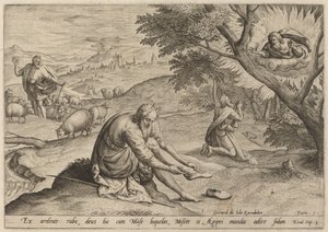 Gott erscheint Moses von Jan Sadeler I, after Maarten van Cleef