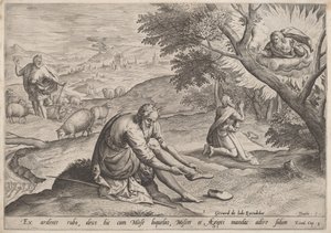 Gott erscheint Moses von Jan Sadeler I, after Maarten van Cleef