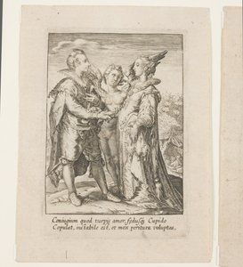 Eine Ehe, die allein auf Vergnügen gegründet ist, geleitet von Eros (Gravur)