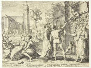 Junges Paar, das sich amüsiert und sich weigert, Ratschläge von einem Gelehrten anzunehmen von Jan Saenredam
