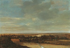 Weitläufige Dünenlandschaft mit einem Bauernhaus und einem Bleichplatz