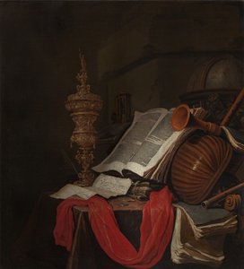 Stillleben mit Musikinstrumenten und Büchern Vanitas von Jan Vermeulen
