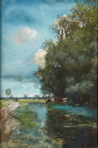 Viehtränke in einer niederländischen Flusslandschaft