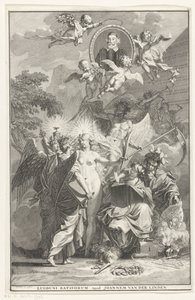 Allegorische Titelseite mit dem Porträt des Schriftstellers Edward Simson von Jan Wandelaar