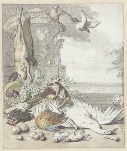 Totes Wild, ein Affe, ein Hund und einige Vögel von Jan Baptist Weenix