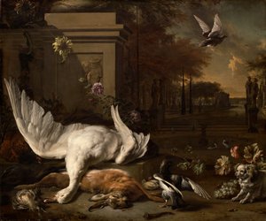 Stillleben mit Gans und Wild vor einem Landgut von Jan Weenix