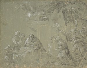 Versuchung des heiligen Antonius (recto), Fantastische Landschaft (verso), ca. 1520