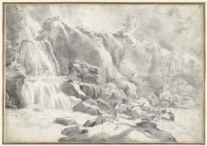 Ansicht des Wasserfalls bei Tivoli mit einem Zeichner von Jan Worst (attributed to)