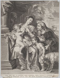 Die Heilige Familie mit Elisabeth und dem kleinen Johannes dem Täufer, die Jungfrau stillt das Christuskind, ca. 1635-42