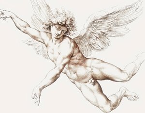 Nackter männlicher fliegender Engel