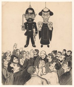 Polizist und Priester als Marionetten