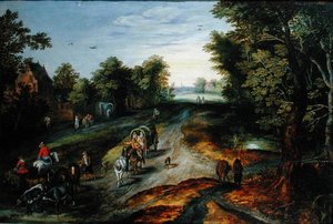 Landschaft mit einem Dorfweg