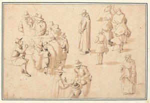 Ein Brunnen in Spa mit Studien eleganter Figuren, die das Wasser nehmen, und von zwei Mönchen und einem Priester von Jan the Elder Brueghel