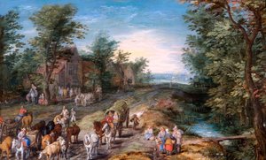 Straßenszene mit Reisenden und Vieh, c.1611