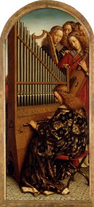 Der Genter Altar. Anbetung des mystischen Lammes: Musizierende Engel, 1432