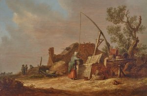 Landschaft mit einer Frau an einem Brunnen von Jan van Goyen