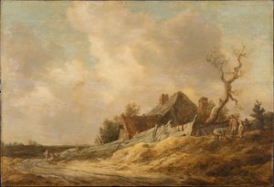 Feldweg mit Bauernhaus und Bretterzaun von Jan van Goyen