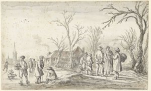 Figuren bei einem Dorf im Winter von Jan van Goyen