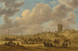 Fischverkauf am Strand bei Egmond von Jan van Goyen