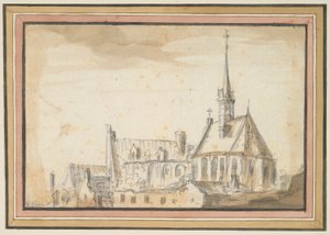 Ansicht einer Kirche und anderer Gebäude