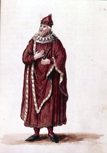 Ein Doge im 11. Jahrhundert. Aquarellzeichnung und Tinte aus dem Manuskript „Sitten der Venezianer“ von Jan van Grevenbroeck (oder Giovanni Grevembroch) (1731-1807)