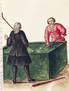 Zwei venezianische Adlige beim Billardspielen, von Jan Grevenbroeck (1731-1807), Gravur, Italien