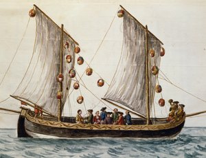 Venezianisches Boot geschmückt für das Fest des Erlösers, von Jan Grevenbroeck, Aquarell, Italien