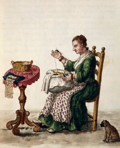 Frau, die Punto in Aria Nadelspitze macht, ca. 1754, Illustration aus dem illustrierten Buch der venezianischen Kostüme, Band III