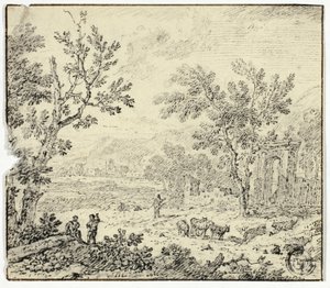 Landschaft mit Ziegen, Ziegenhirt und Ruinen von Jan van Huysum