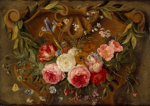 Dekorative Stillleben-Komposition mit einem Blumenkranz von Jan van Kessel