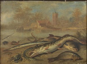Fische und Landschaft von Jan van Kessel the Elder