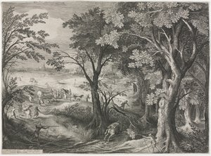 Landschaft mit Reisenden, die von einer Räuberbande angegriffen werden