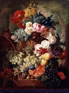Rosen, eine Iris und eine Mohnblume