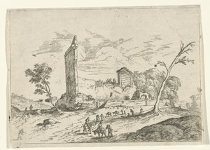 Landschaft mit römischer Ruine und Eselhirten von Jan van Ossenbeeck (attributed to)