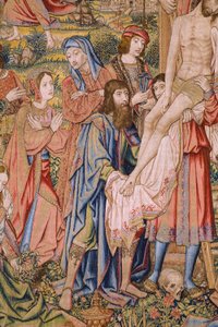 Flämischer Wandteppich. Serie Die Passion Christi: Kreuzabnahme. Manufaktur Pieter van Aelst. Kartonist Jan van Roome. Ca. 1507-1520. (Detail)