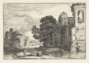 Figuren bei einem Schloss an einem Fluss von Jan van de Velde (II)