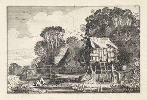Angler in einem Boot bei einem Taubenschlag von Jan van de Velde (II)