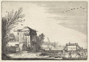 Kolfspieler auf dem Eis bei einem Taubenschlag (Serientitel: Landschaften) von Jan van de Velde (II)