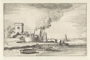 Landschaft mit einem Leuchtturm in einem Hafen