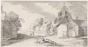 Rastende Bauern entlang eines Weges in einem Dorf von Jan van de Velde (II)