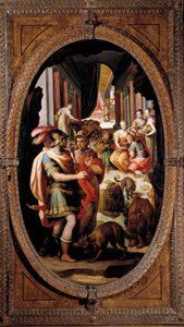 Odysseus, Merkur und Circe. Mit den in Schweine verwandelten Gefährten des Odysseus