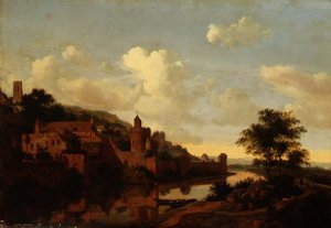 Eine befestigte Stadt über einem Fluss