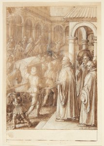 S. Giovanni Alberti Fiorentinos Geschichte. Der Heilige klagt die Bischöfe von Florenz auf dem Platz der Simonie an von Jan van der Straet