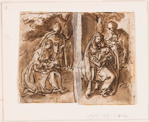 Halbe Seite eines Skizzenbuchs; Jungfrau und Kind mit Joseph von Jan van der Straet, called Stradanus