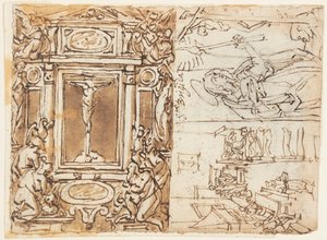 Skizzenbuchseite; Denkmal von Marcus Aurelius Antonius mit Sohn; Studie für einen Stich